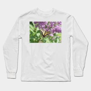 Yellow Swallowtail Butterfly and Purple Flowers Long Sleeve T-Shirt